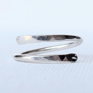 Hammered sterling silver adjustable bypass wrap ring