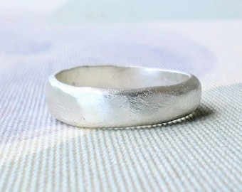 Organic 4mm Sterling Silver Ring, Wedding Band or Stacking Ring Inspired by Sea Glass