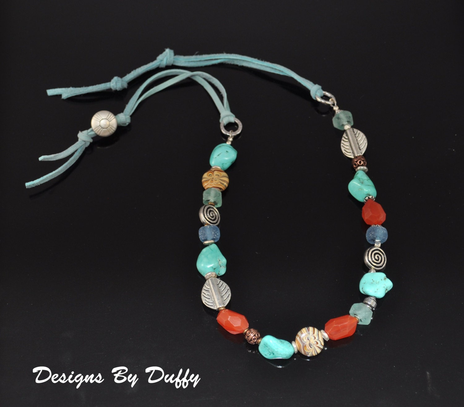 Colorful Beaded Necklace Turquoise Carnelian Recycled - Etsy