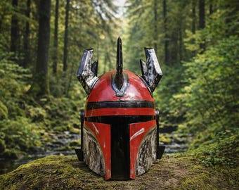 Rot-Schwarzer Mandalorian Helm | Benutzerdefinierte Cosplay Rüstung | Star Wars inspirierter Helm | 3D gedruckte tragbare Prop