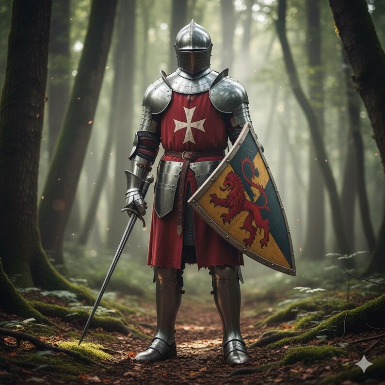 Medieval Knight Wall Art Print | Templar Crusader Armor With Shield ...