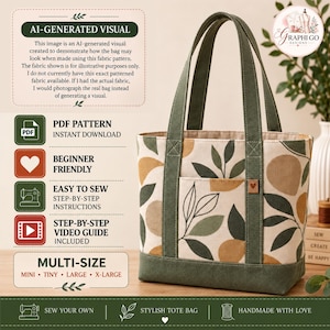 Beginner Tote Bag Sewing Pattern, Multi-Size Printable (PDF Download)