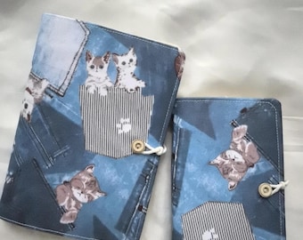 Katzen Stoff Journal A5 A6, Süßes Florale Kätzchen Notizbuch, nachfüllbar 180P Lined Grid Blank Binder, Katzen Liebhaber Geschenk, Handgefertigtes Notizbuch