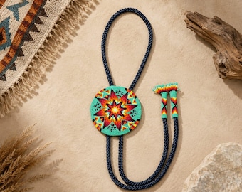 Handmade Beaded Bolo Tie | Southwestern Starburst Medallion Western Neckwear native
