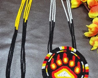 Handmade beaded medallion inspired by native american beaded medallion,indigenous shop,pow wow medallion,regalia medallion(3 inch)