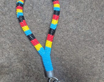 Handmade Beaded Wristlet Keychain, Colorful Seed Bead Key Ring, Boho Keychain Strap, Native American Inspired Beadwork, Gift for Women,