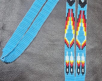 Handmade Native American Inspired Beaded Lanyard, Blue Seed Bead ID Badge Holder, Tribal Beaded Keychain Lanyard, Beaded Neck Strap,