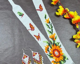Handmade beaded Sunflower Seed Bead Necklace,inspired by native American Tribal Boho Ethnic Jewelry,indigenous necklace,