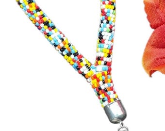Handmade Beaded Wristlet Keychain, Colorful Seed Bead Key Ring, Boho Keychain Strap, Native American Inspired Beadwork, Gift for Women,