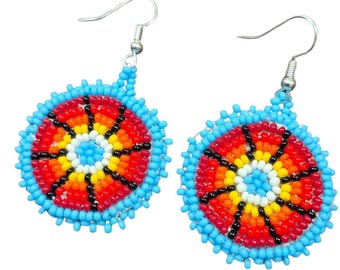 Handmade Seed Bead Dangle beaded Earrings, Bohemian Style inspired by native american style