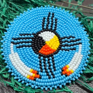 Handmade Beaded Hummingbird Patch, Native Inspired Seed Bead Applique, Boho Craft Sew On Patch