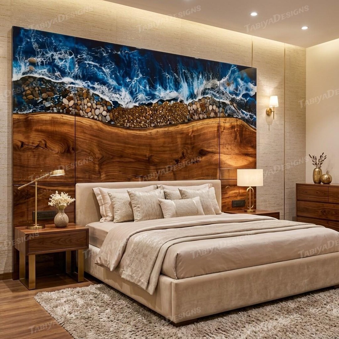 Ocean Wave Epoxy Resin Headboard Coastal Bedroom Wall Art Panel - Etsy
