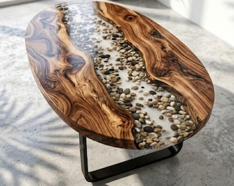 Transparent Resin Oval Coffee Table, Natural Wood Slab Table, Custom Handmade Furniture