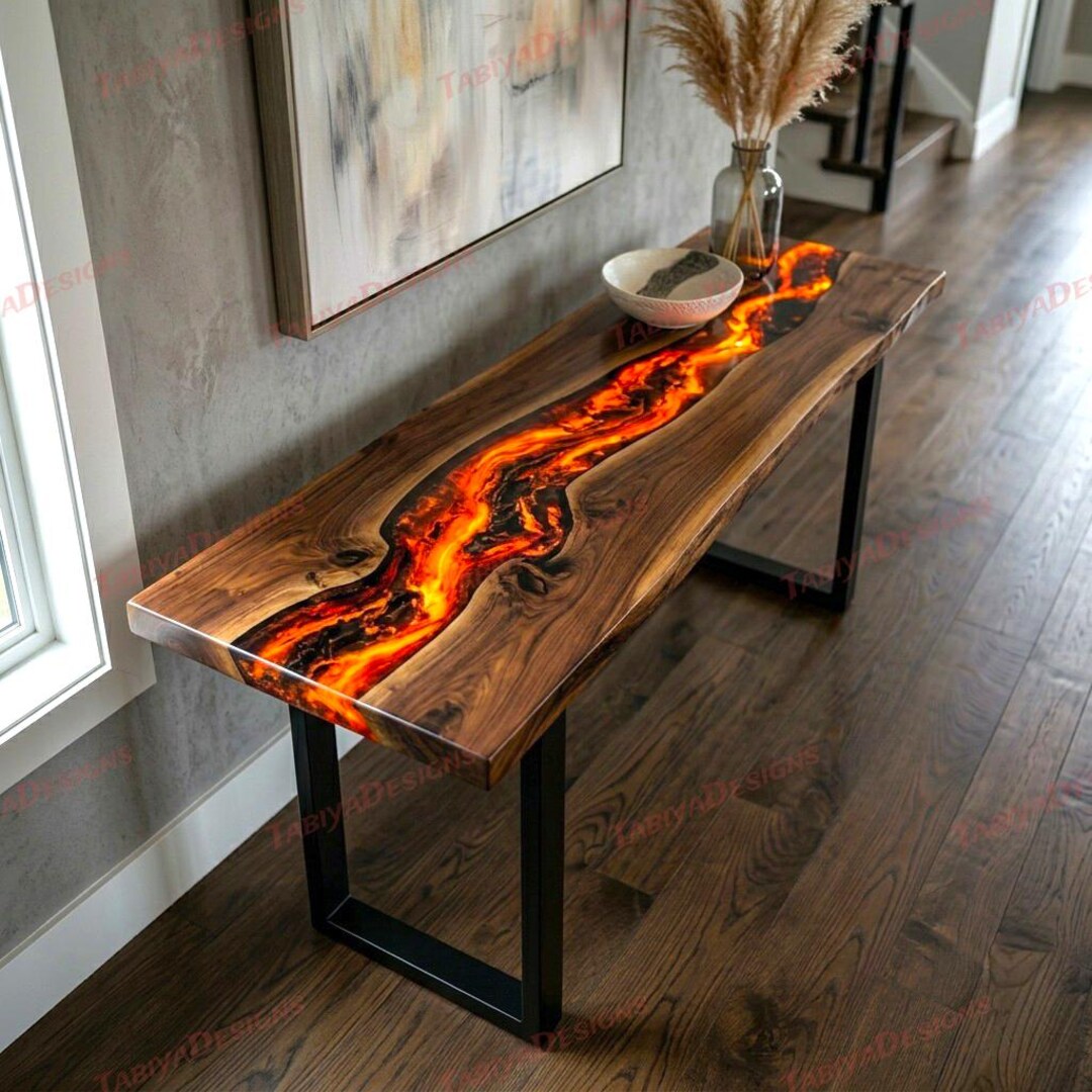 Handmade Lava River Console Table Epoxy Resin Wood Hallway Table Rustic ...