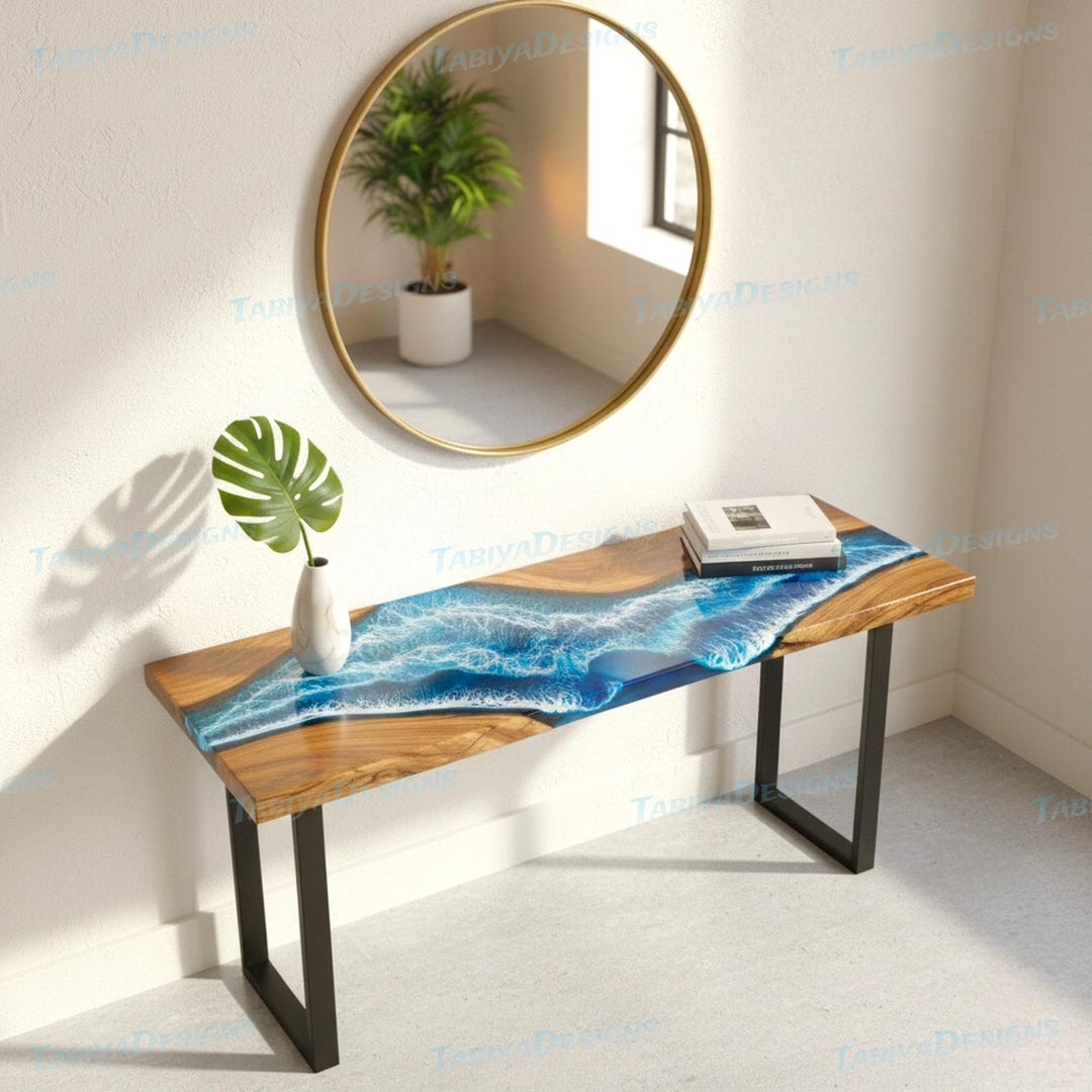 Wooden Epoxy Narrow Console Table for Entryway, Hallway, or Behind Sofa ...