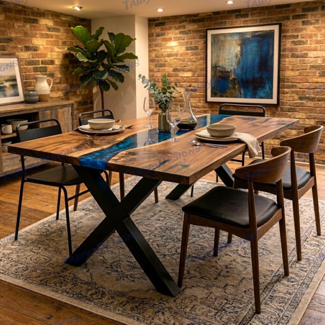 Blue River Epoxy Resin Wood Dining Table Ocean Inspired Dining ...