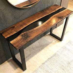 Black Epoxy Resin Wood Console Table | Custom Handmade Entryway Table