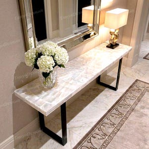 Modern White Selenite Resin Entrance Table – Narrow Hall Console