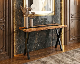 Black Epoxy Resin & Solid Wood Console Table | Handmade Luxury Entryway Table