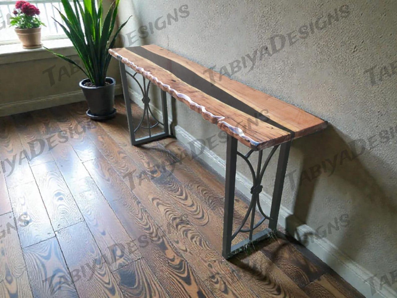 Wooden Epoxy Narrow Console Table for Entryway, Hallway, or Behind Sofa ...