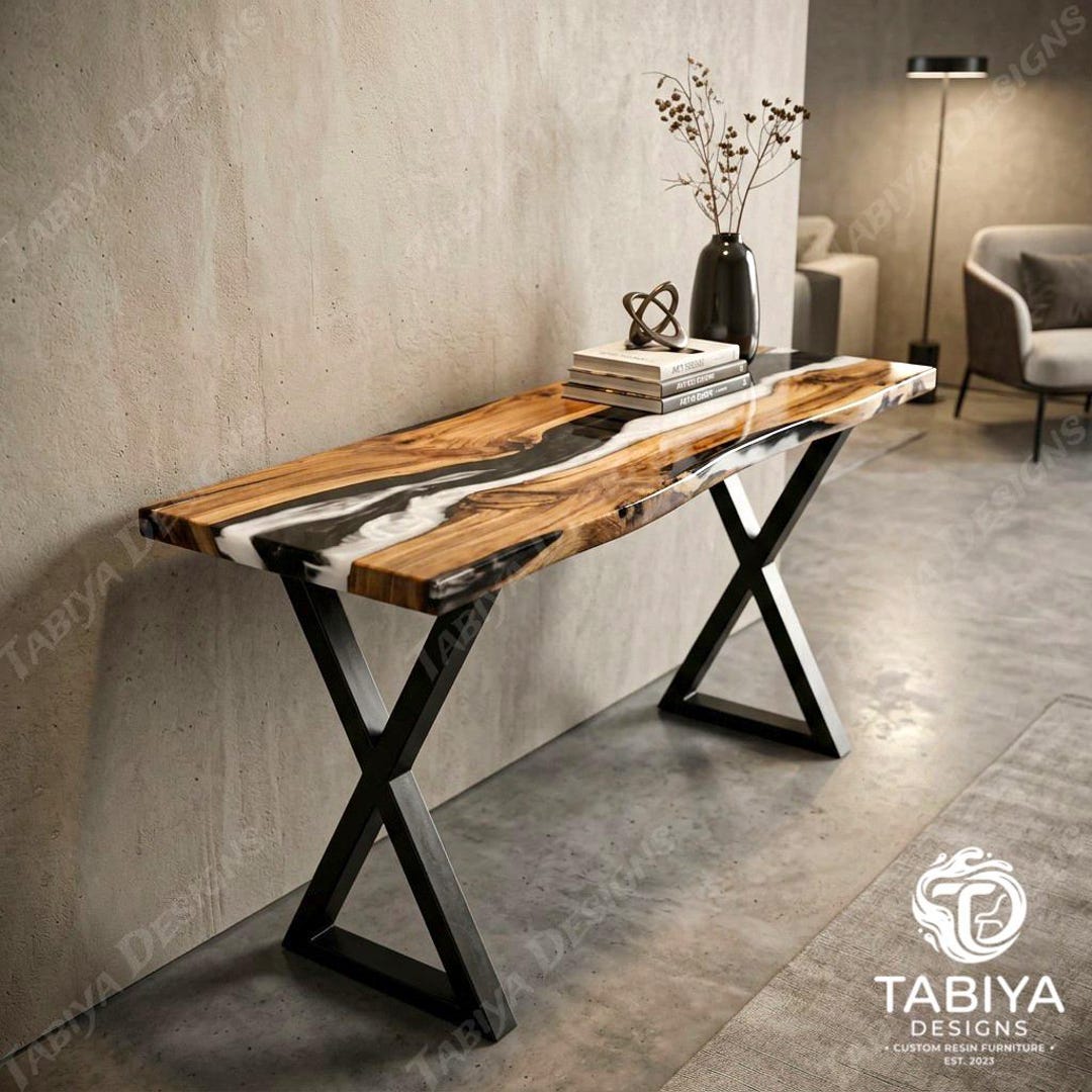 Handmade Black and White Live Edge Console Table, Modern Entryway ...