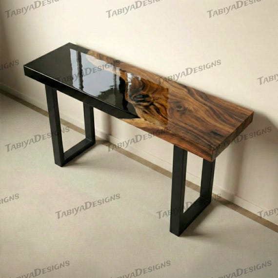 Custom Made Natural Wood and Black Epoxy Console Table – Entryway, Hallway & Sofa Back