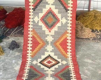 Handmade Kilim Area Rug, Geometric Boho Rug, Flatweave Wool Rug, Tribal Accent Carpet, Living Room Bedroom Decor USA, Custom Size Rug