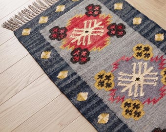Handwoven Kilim Runner Rug, Tribal Hallway Rug, Boho Wool Rug, Southwestern Runner, Vintage Style Carpet, Handmade Entryway Rug Living room