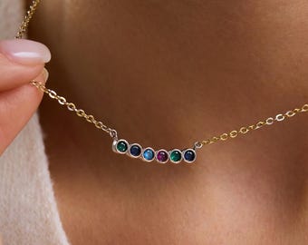 Baguette Birthstone Necklace, Family Birthstone Necklace, Personalized Jewelry, Mother's Birthstone Jewelry, Birthday Gift