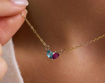 Baguette Birthstone Necklace, Family Birthstone Necklace, Personalized Jewelry, Mother's Birthstone Jewelry, Birthday Gift