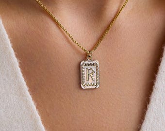 Dainty Initial Tag Necklace, Custom Engraved Letter Necklace, Personalized Nameplate Necklace for Women, Gift for Her