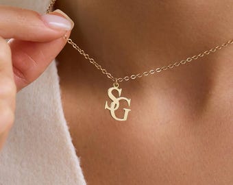 Custom Gold Initial Necklace, Two Letter Necklace, Personalized Double Initial Necklace, Couples Necklace, Birthday & Gift For Her