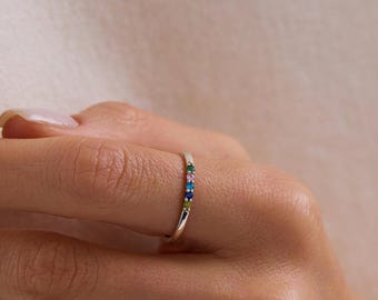 Dainty Birthstone Ring, Family Birthstone Ring, Personalized Gift for Friend, Gold Birthstone Jewelry, Birthday & Christmas Gift