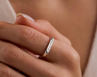 Personalized Custom Name Ring, Dainty Engraved Name Ring, 14K Solid Gold Name Jewelry, Ring for Women, Gift for Her