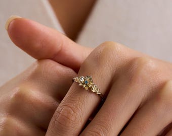 Personalized Birth Flower Ring, Dainty Flower Ring for Women, Custom Gold Filled Jewelry, November Birthday Gift, Chrysanthemum Ring