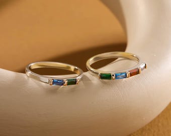 Multi Stone Birth Ring, Custom Family Band, Personalized Gem Ring, Mothers Day Present, Minimal Stack Ring, Dainty Keepsake Jewelry