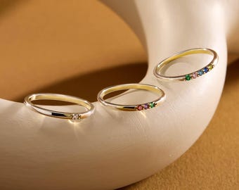 Custom Birthstone Ring, Family Name Jewelry, Mothers Day Ring Gift, Minimal Stackable Band, Gold Silver Rose Gold Personalized Jewelry