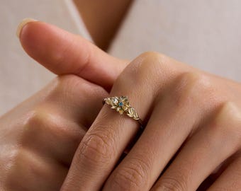 Floral Birth Month Ring, Botanical Jewelry Band, Custom Flower Ring Gift, Minimal Nature Inspired Jewelry, Dainty Keepsake for Women Gift