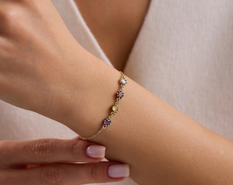 Custom Birthstone Bracelet, Leaf Birthstone Bracelet, Personalized Wedding Bracelet, Bridesmaid Gift, Mom Bracelet, Mothers Day Gift for Her