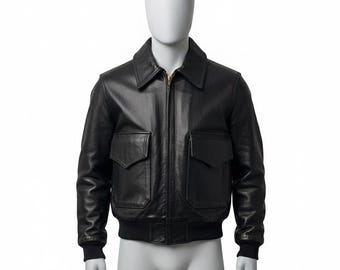 Herren Echtleder Bomberjacke | Handgemachter klassischer schwarzer Mantel