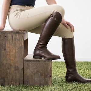 Botas de montar de cuero unisex, botas polo altas para hombre, botas ecuestres hasta la rodilla para mujer, botas planas marrones personalizadas, puntera con cremallera