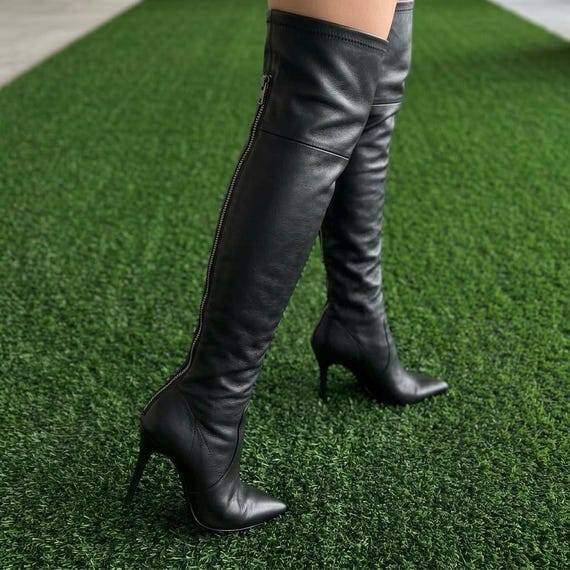 Women's Over The Knee Leather Boots | Pointed Toe Stiletto Thigh High Boots