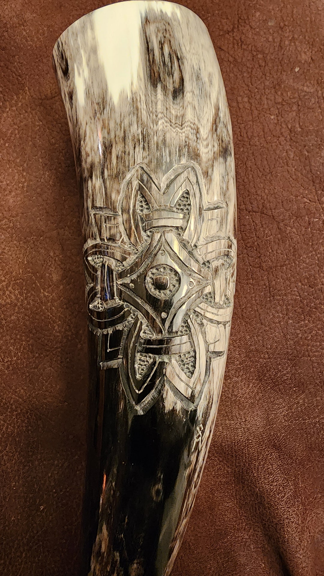 Hand Carved Nordic Star Drinking Horn Etsy