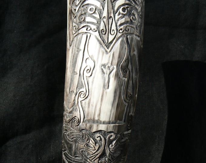 Hand Carved Mjolnir Drinking Horn Etsy