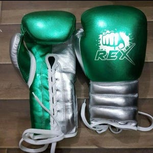 Shiny Green , Silver or Golden Original Cowhide Leather Boxing Gloves Sparring & MMA Fight Gear