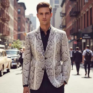 Men’s Gold Python Leather Blazer – Handcrafted Exotic Snakeskin Slim Fit Jacket, Luxury Statement Leather Coat, Designer Fashion Blazer for
