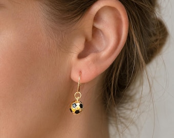 Gold Soccer Hoop Earrings, World Cup 2026 Jewelry, Football Fan Gift, Dainty Sports Dangle, Soccer Player & Coach Gift, Team Spirit Hoops