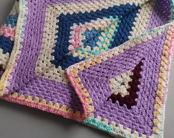 Vintage Granny Square UNUSED Afghan Handmade Crocheted Baby Blanket Multicolor