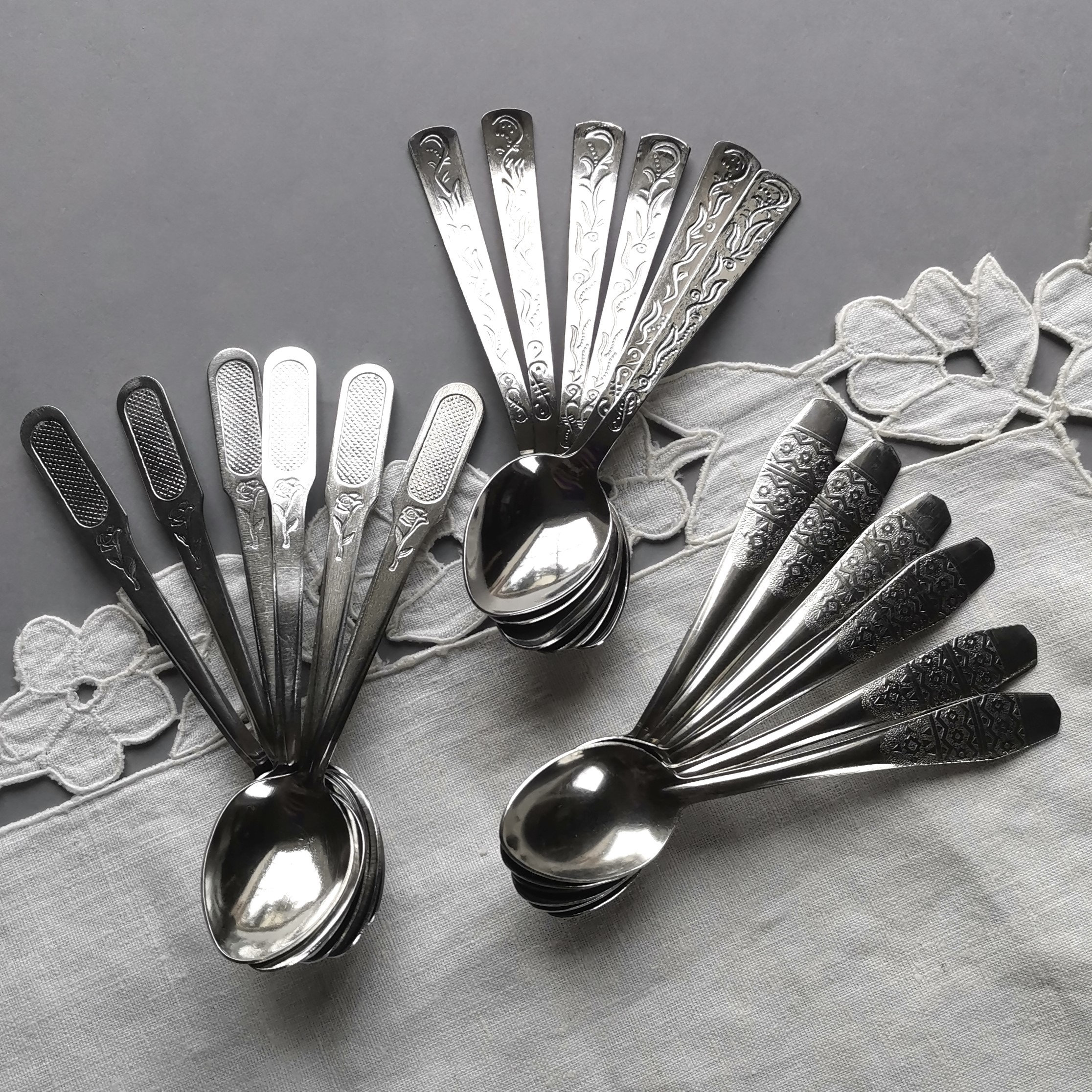 Vintage Coffee Spoons Stainless Steel Coffee Spoon Set of 6 Spoons Floral Spoons Tea Spoon Geometric Pattern