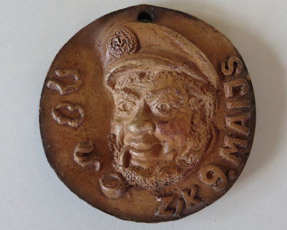 Vintage Ceramic Pendant Clay Necklace Clay Medall… - image 1
